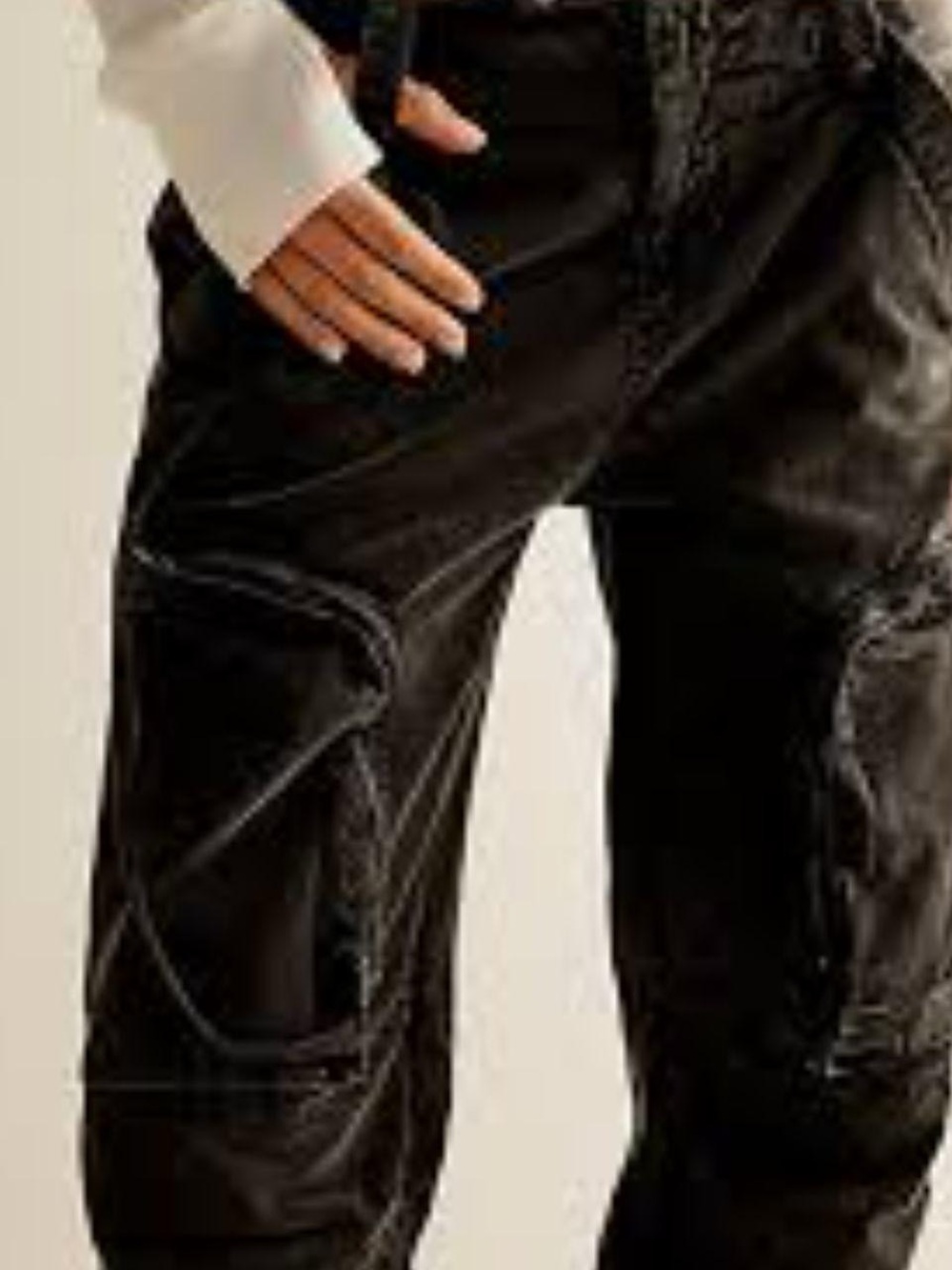 Free People Washed Black Cargo Jeans with Buckle Straps
